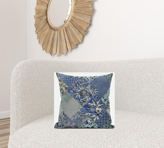 18" Blue Gray Floral Suede Throw Pillow - Homeroots