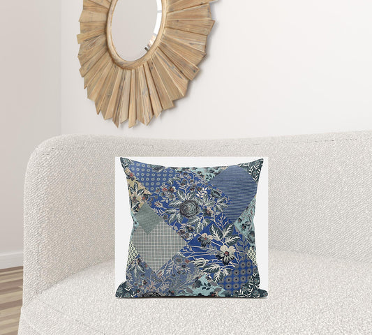 20" Blue Gray Floral Suede Throw Pillow