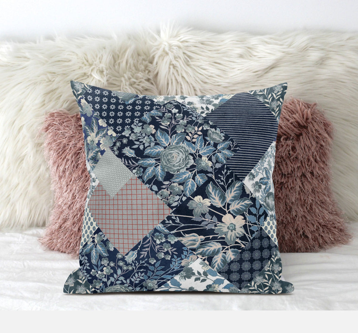 20" Deep Blue Gray Floral Suede Throw Pillow