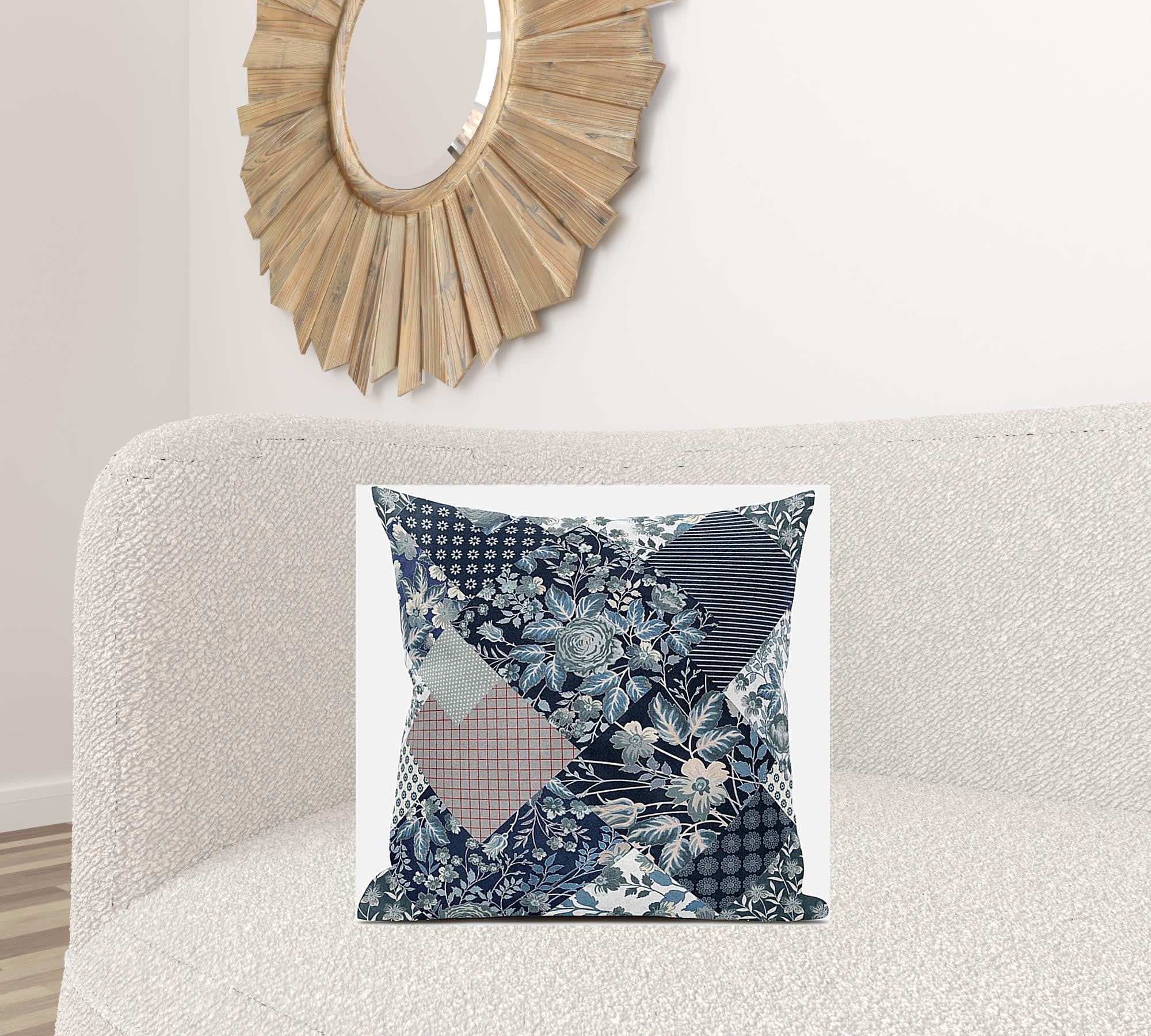 20" Deep Blue Gray Floral Suede Throw Pillow