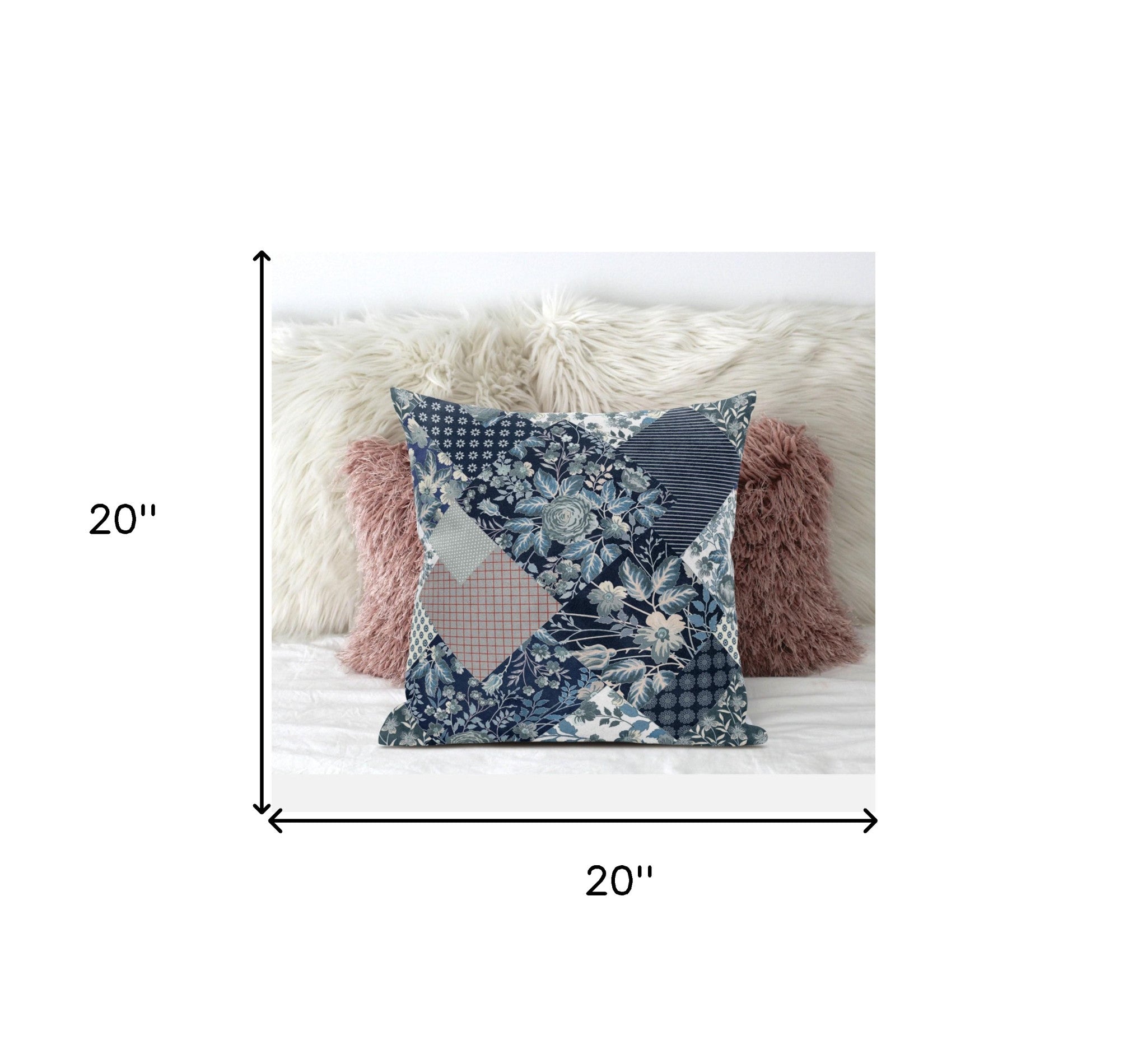 20" Deep Blue Gray Floral Suede Throw Pillow