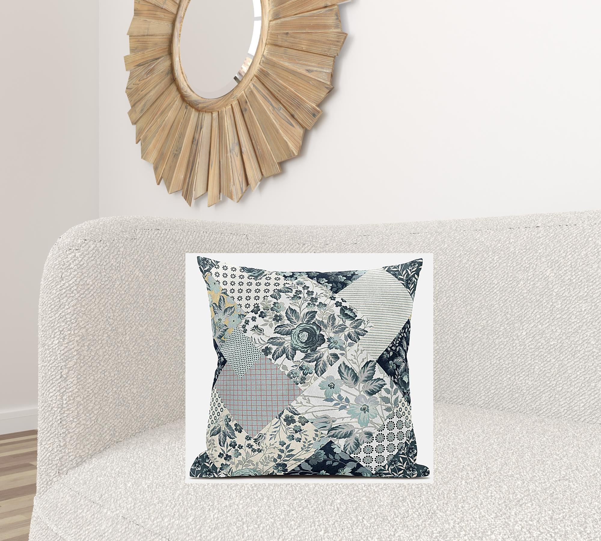 20" Gray White Floral Suede Throw Pillow