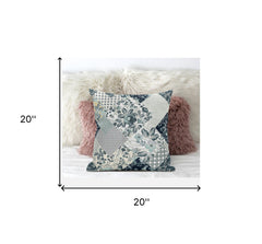 20" Gray White Floral Suede Throw Pillow