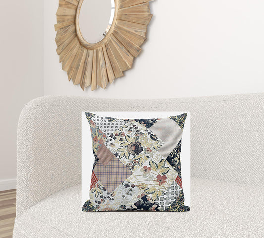 20" Peach Black Floral Suede Throw Pillow