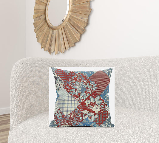 20" Aqua Red Floral Suede Throw Pillow