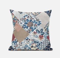 20" Blue Peach Floral Suede Throw Pillow