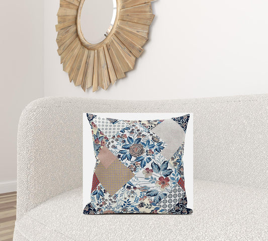 20" Blue Peach Floral Suede Throw Pillow