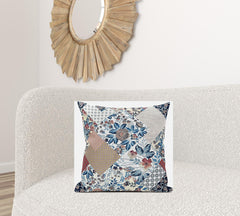 20" Blue Peach Floral Suede Throw Pillow