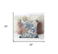 20" Blue Peach Floral Suede Throw Pillow