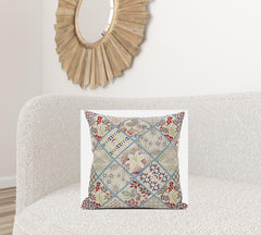 20” Cream Red Patch Suede Throw Pillow