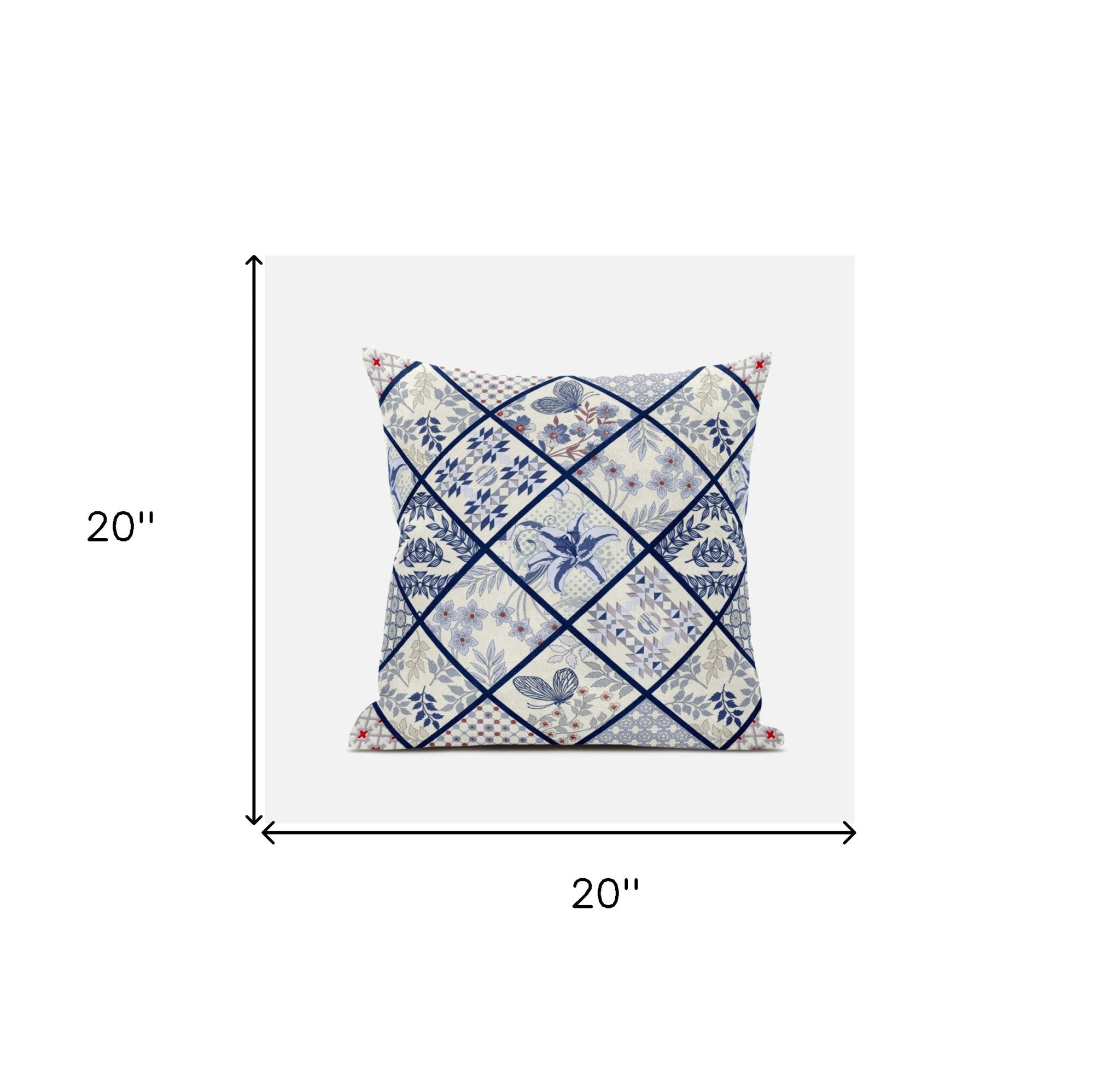 20” White Navy Patch Suede Throw Pillow