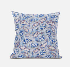 20” Blue Gray Boho Paisley Suede Throw Pillow