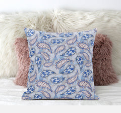 20” Blue Gray Boho Paisley Suede Throw Pillow