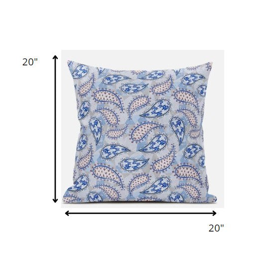 20” Blue Gray Boho Paisley Suede Throw Pillow