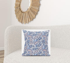 20” Blue Gray Boho Paisley Suede Throw Pillow