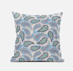 20” Blue Green Boho Paisley Suede Throw Pillow