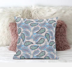 20” Blue Green Boho Paisley Suede Throw Pillow