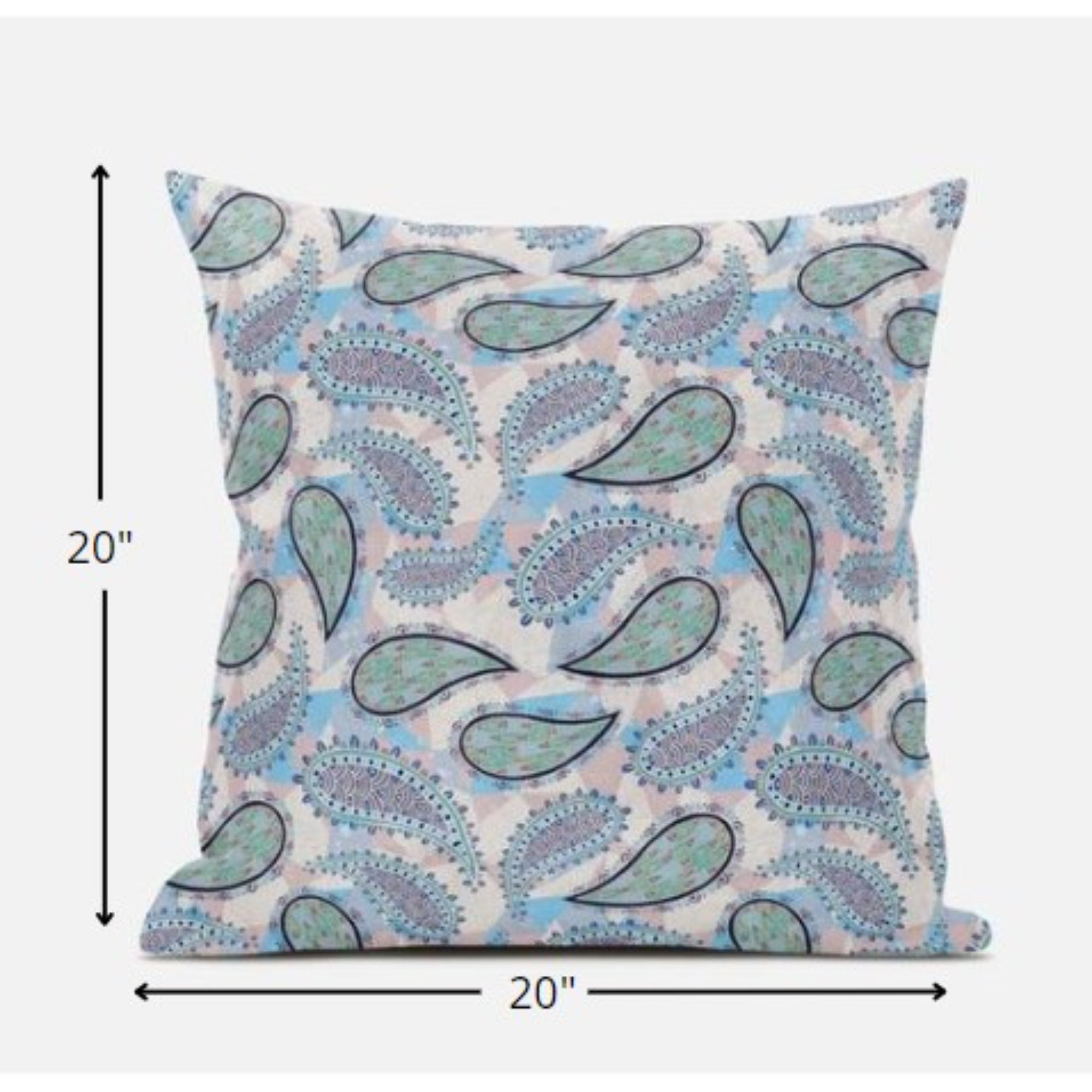 20” Blue Green Boho Paisley Suede Throw Pillow