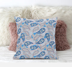 20” Blue Peach Boho Paisley Suede Throw Pillow