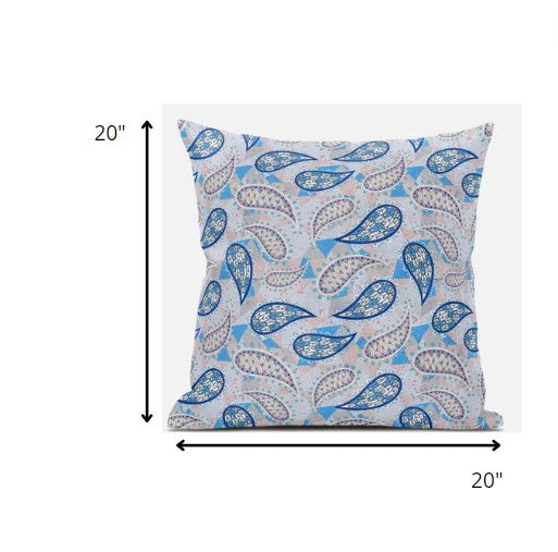 20” Blue Peach Boho Paisley Suede Throw Pillow