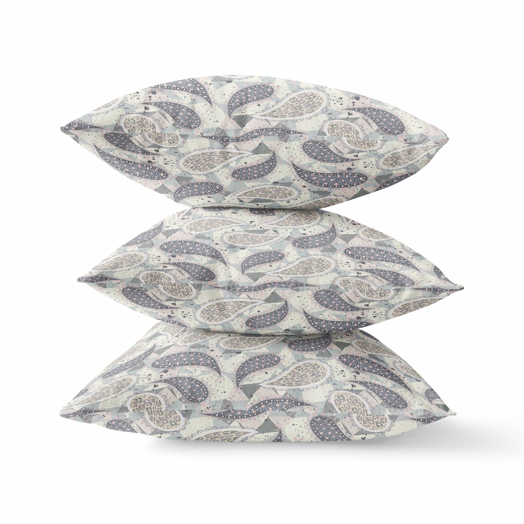 20” Gray Cream Boho Paisley Suede Throw Pillow