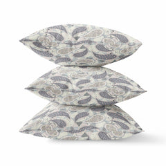 20” Gray Cream Boho Paisley Suede Throw Pillow