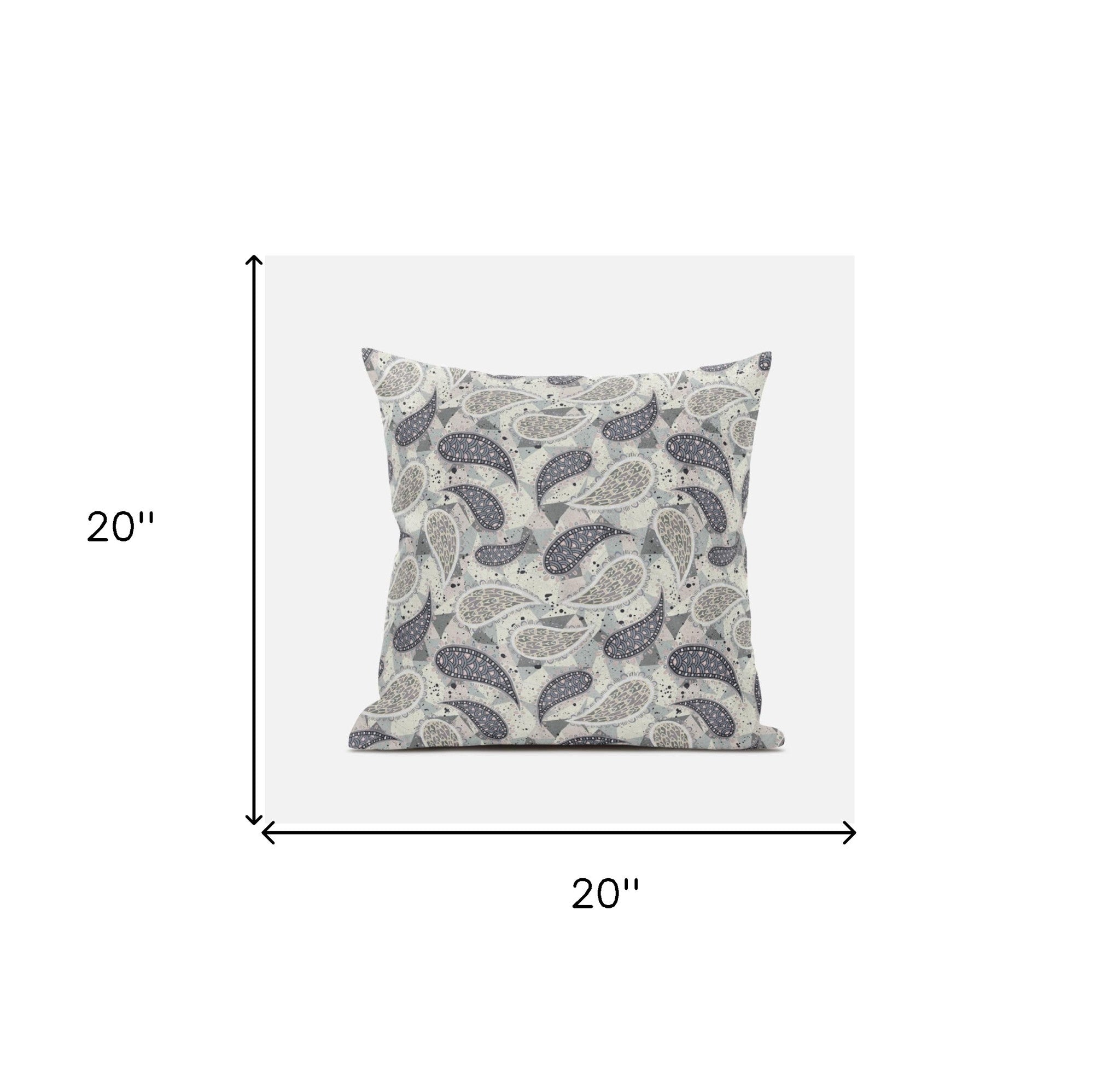 20” Gray Cream Boho Paisley Suede Throw Pillow