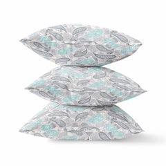 20” Gray Turquoise Boho Paisley Suede Throw Pillow