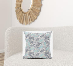 20” Gray Turquoise Boho Paisley Suede Throw Pillow