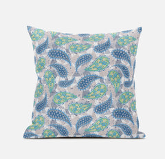 20” Green Indigo Boho Paisley Suede Throw Pillow