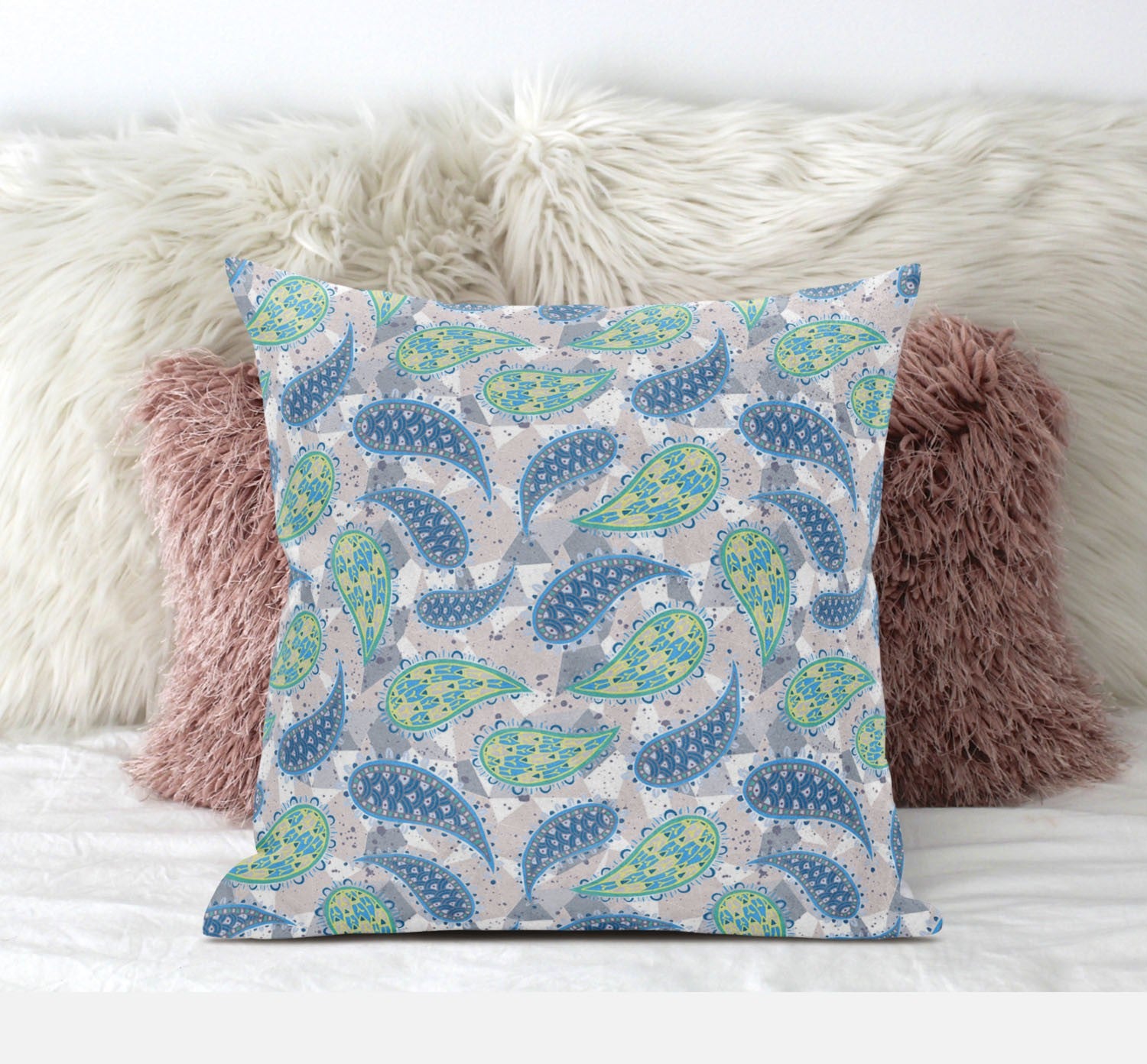 20” Green Indigo Boho Paisley Suede Throw Pillow