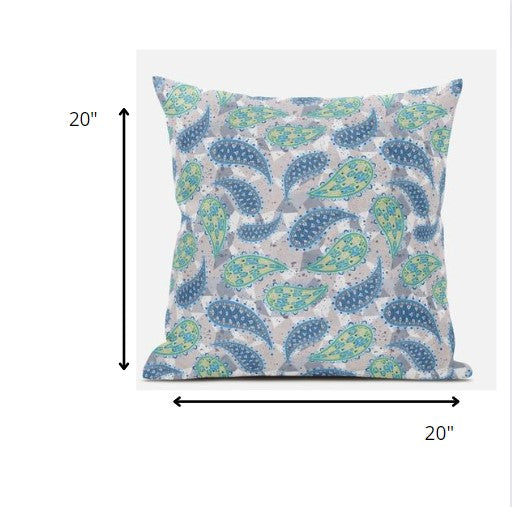 20” Green Indigo Boho Paisley Suede Throw Pillow