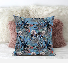 20” Black Blue Tropical Suede Throw Pillow