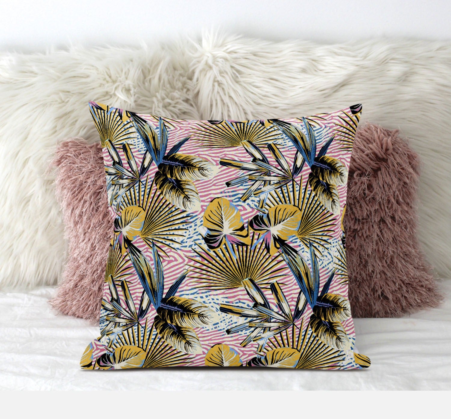 20” Gold Pink Tropical Suede Throw Pillow