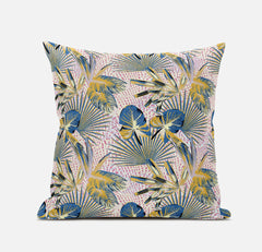 20” Blue Gold Tropical Suede Throw Pillow