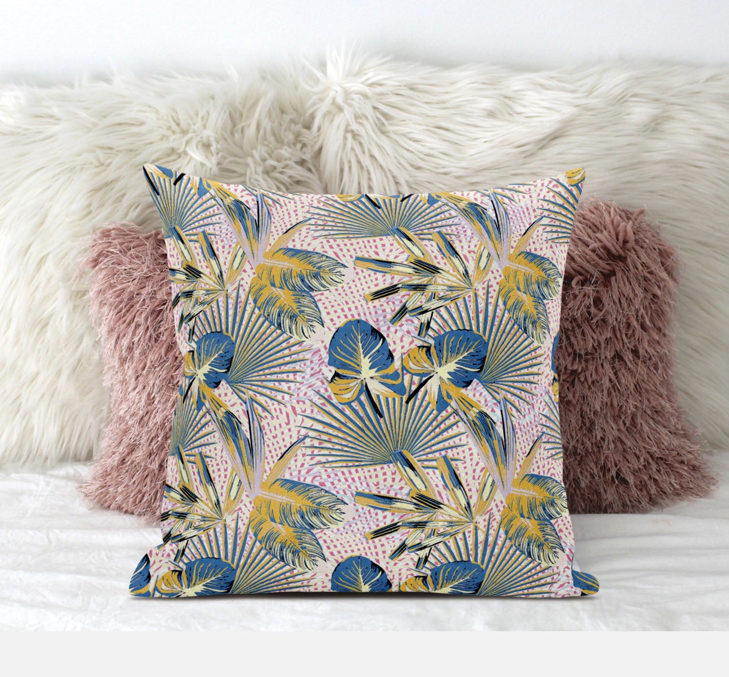 20” Blue Gold Tropical Suede Throw Pillow