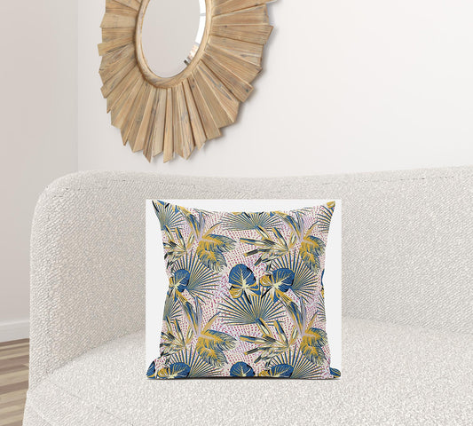 20” Blue Gold Tropical Suede Throw Pillow