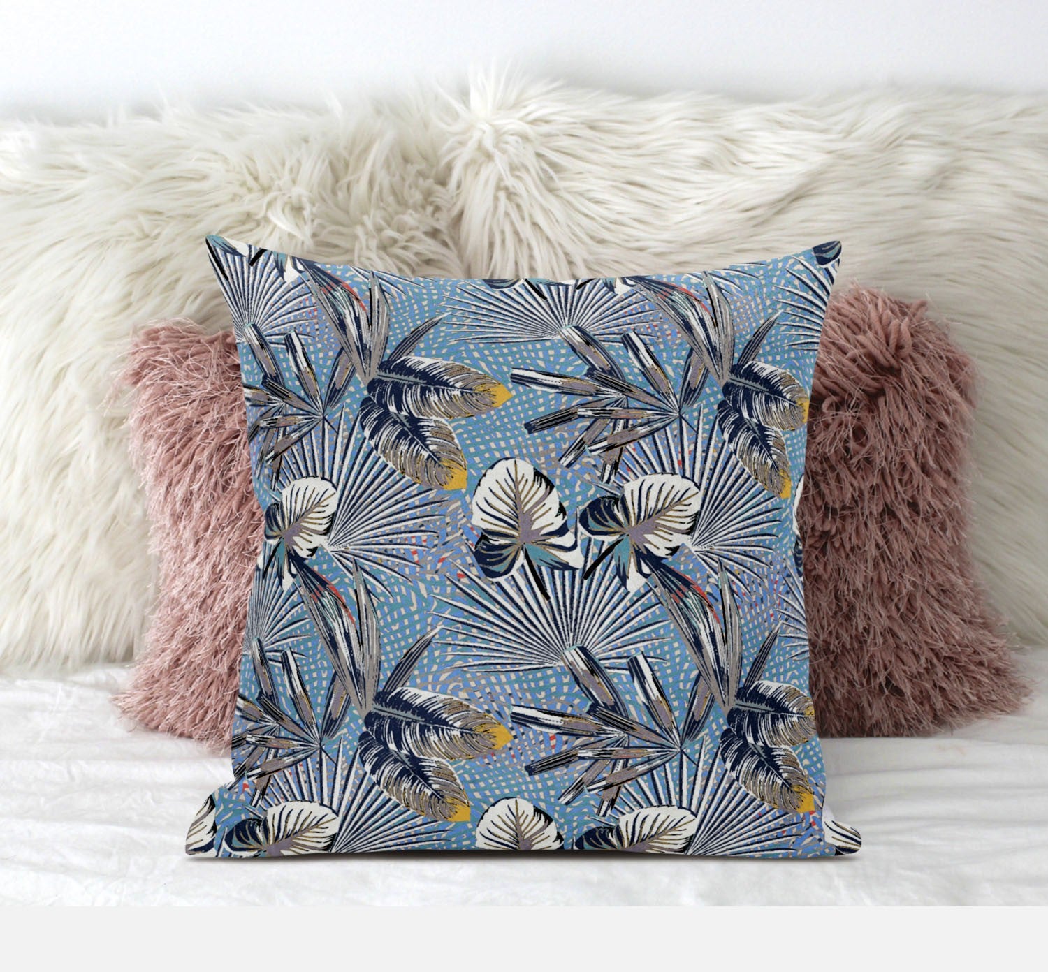 20” Gray Blue Tropical Suede Throw Pillow