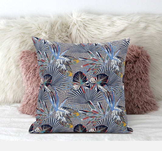 20” Indigo Gray Tropical Suede Throw Pillow