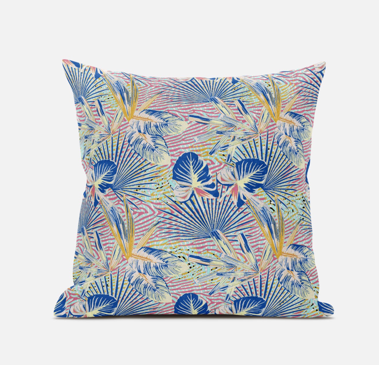 20” Blue Pink Tropical Suede Throw Pillow