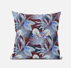 20” Blue Red Tropical Suede Throw Pillow