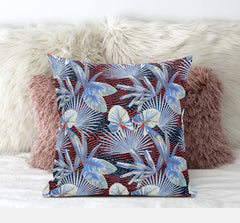 20” Blue Red Tropical Suede Throw Pillow