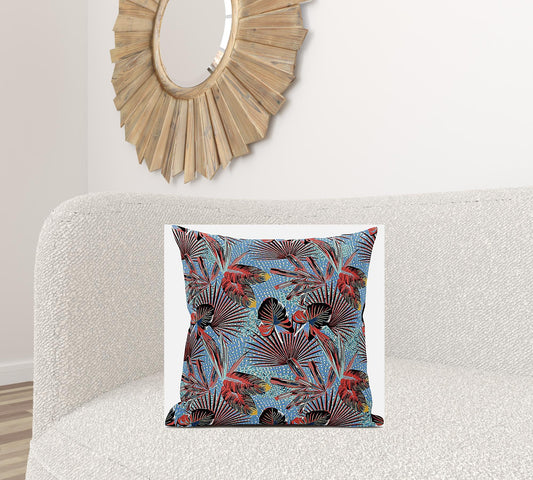 20” Coral Blue Tropical Suede Throw Pillow