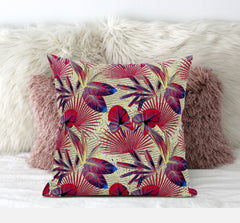 20” Pink Yellow Tropical Suede Throw Pillow