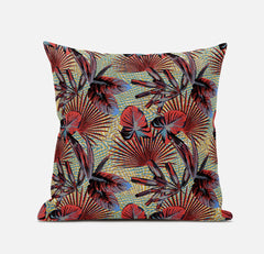 20” Red Yellow Tropical Suede Throw Pillow