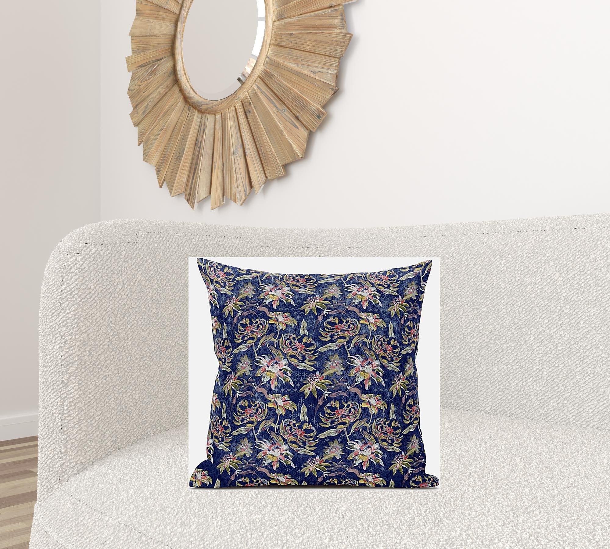 20" Blue Yellow Roses Suede Throw Pillow