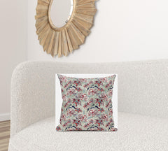 18" Red Pale Green Roses Suede Throw Pillow - Homeroots