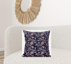 20" Midnight Blue Roses Suede Throw Pillow