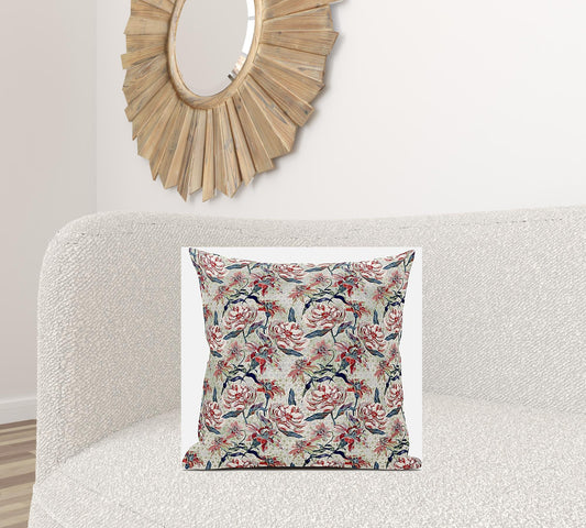 20" Red Pale Green Roses Suede Throw Pillow