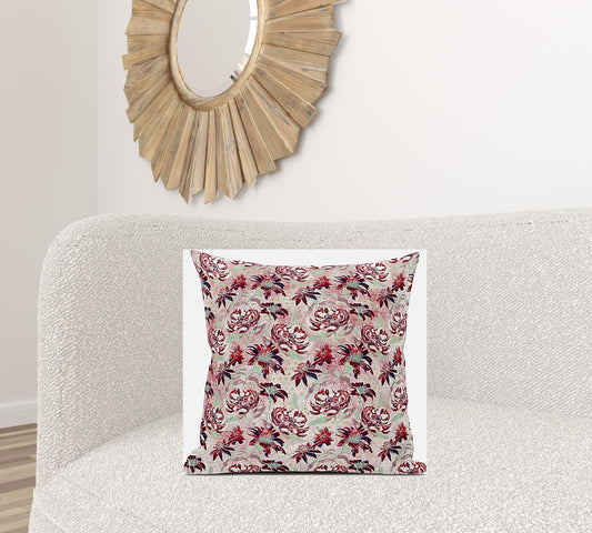 20" Red White Roses Suede Throw Pillow